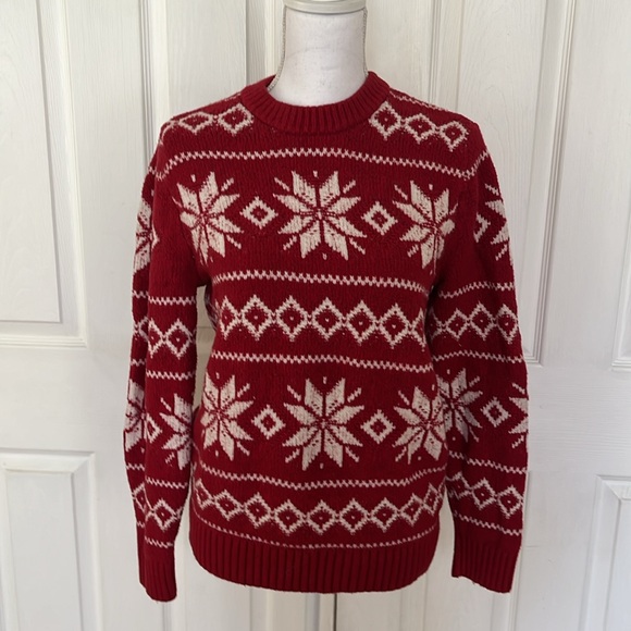 Abercrombie & Fitch Sweater snowflakes fairisle crewneck pullover - Picture 1 of 6
